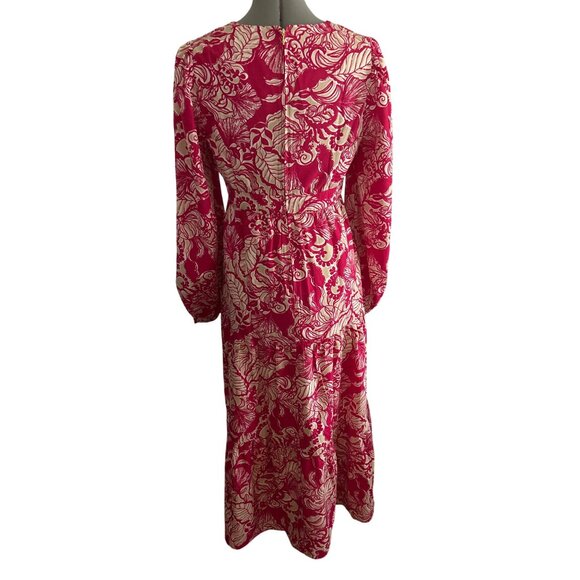 Lilly Pulitzer Tinslee Poinsettia Red V Neck Floral Long Sleeve Midi Dress Sz 4 - Picture 4 of 12